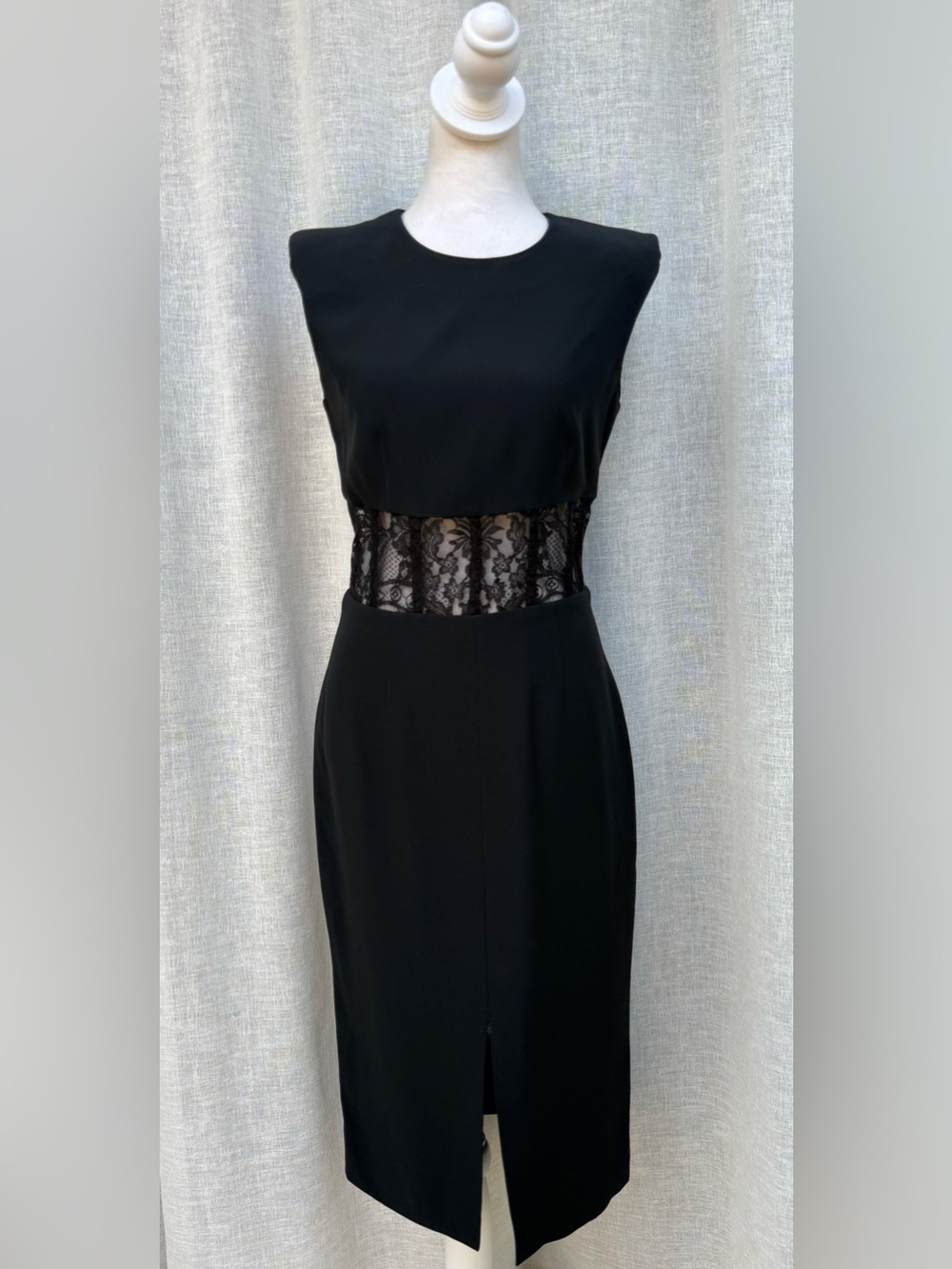 Alexander Mcqueen black floral lace waist detail sheath sleeveless  dress